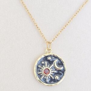 Anthropologie Sun & Moon Celestial Pendant Necklace | Gold Boho Goddess Charm